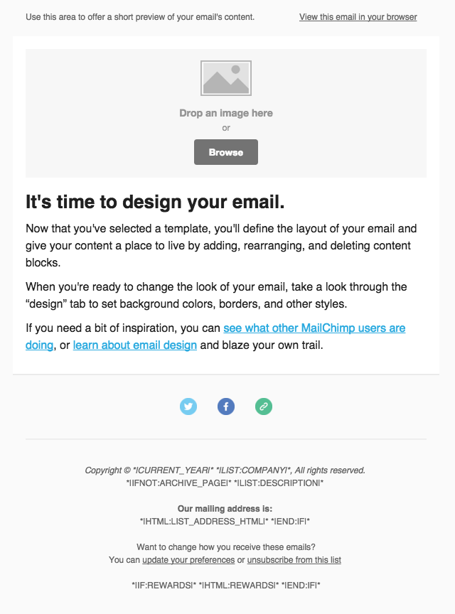 MailChimp: Drag-and-drop one column template